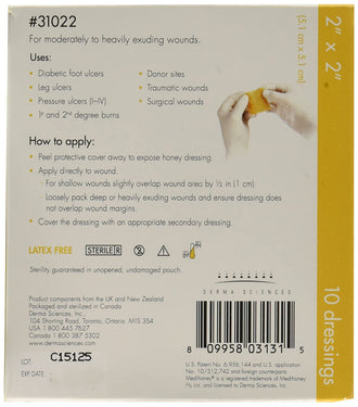 Derma Sciences Medihoney Calcium Alginate Dressing, 2 in. x 2 in. - Pack of 10