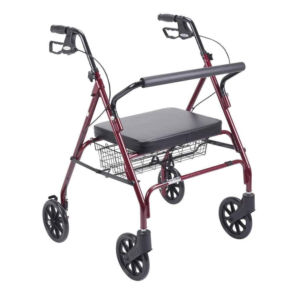 Heavy Duty Bariatric Rollator Rolling Walker with Large Padded Seat, Red