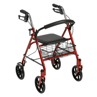 Four Wheel Rollator Rolling Walker with Fold Up Removable Back Support, Red