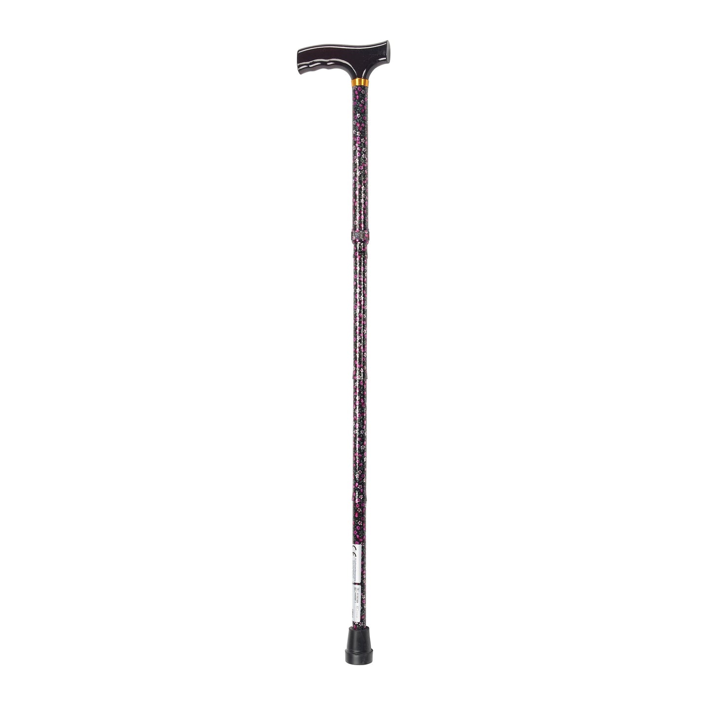 Lightweight Adjustable Folding Cane with T Handle, Black Floral - No Insurance Medical Supplies