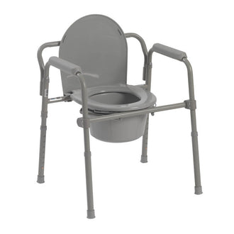 Drive Medical Folding Deep Seat Bedside Steel Commode, Grey - No Insurance Medical Supplies