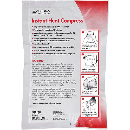 Veridian Healthcare Instant Heat Compress, 6-Inch x 9-Inch