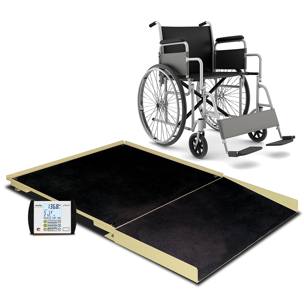 Detecto 4' x 4' Floor Scale with Ramp and MV1 Indicator - Black, 1,000 lb x 0.2 lb