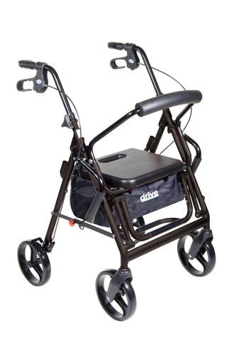 Duet Dual Function Transport Wheelchair Rollator Rolling Walker, Black