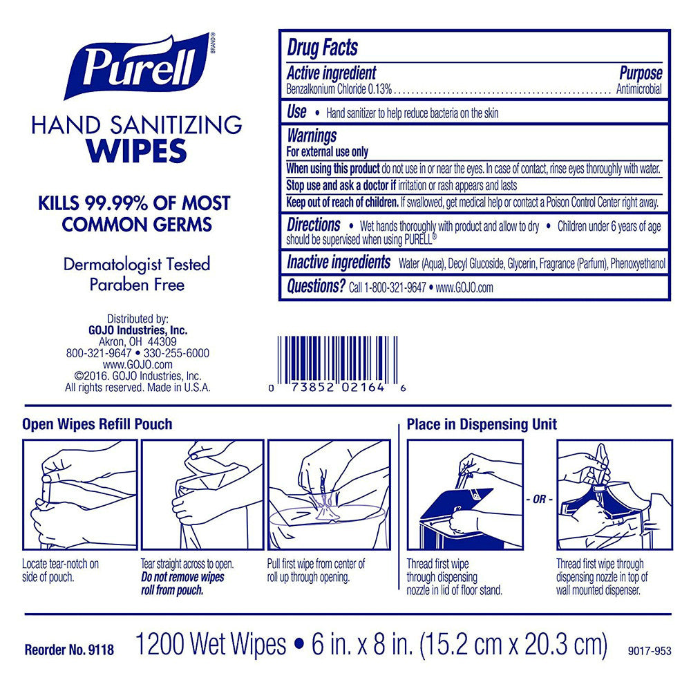 Purell Hand Sanitizing Wipes Refill Pouch for Wipes Dispenser - 1200 Count
