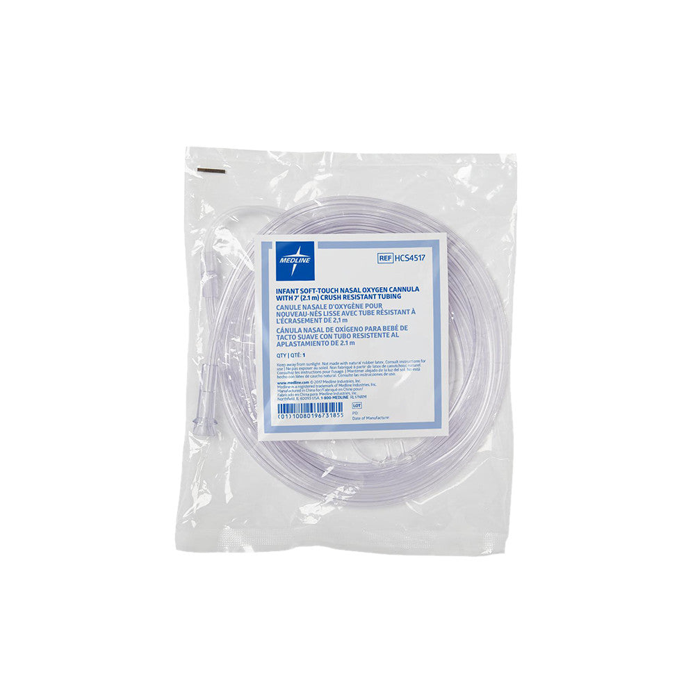 Medline Infant Soft-Touch Oxygen Cannula with Standard Connector - Clear, 7 Feet