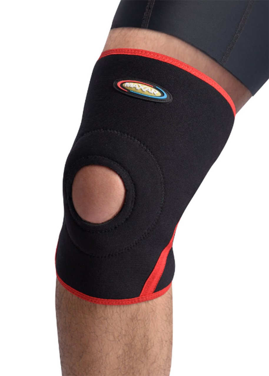 MAXAR Bio-Magnetic Airprene Knee Brace - Open Patella, Terrycotton Lining - Black w/Red Trim - No Insurance Medical Supplies