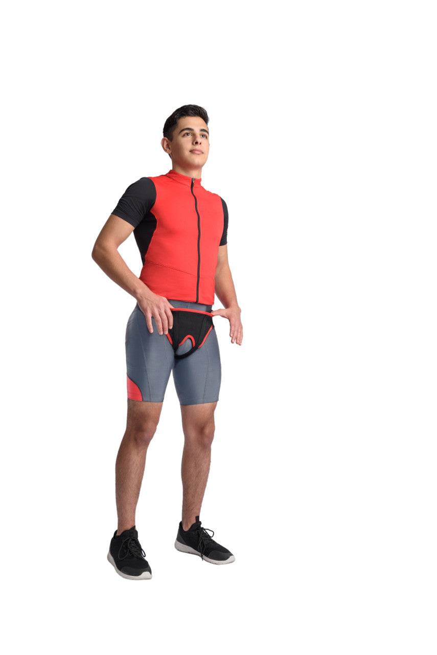 MAXAR Deluxe Hernia Support - Double Sided with Removable Inserts - Black w/Red Trim - No Insurance Medical Supplies