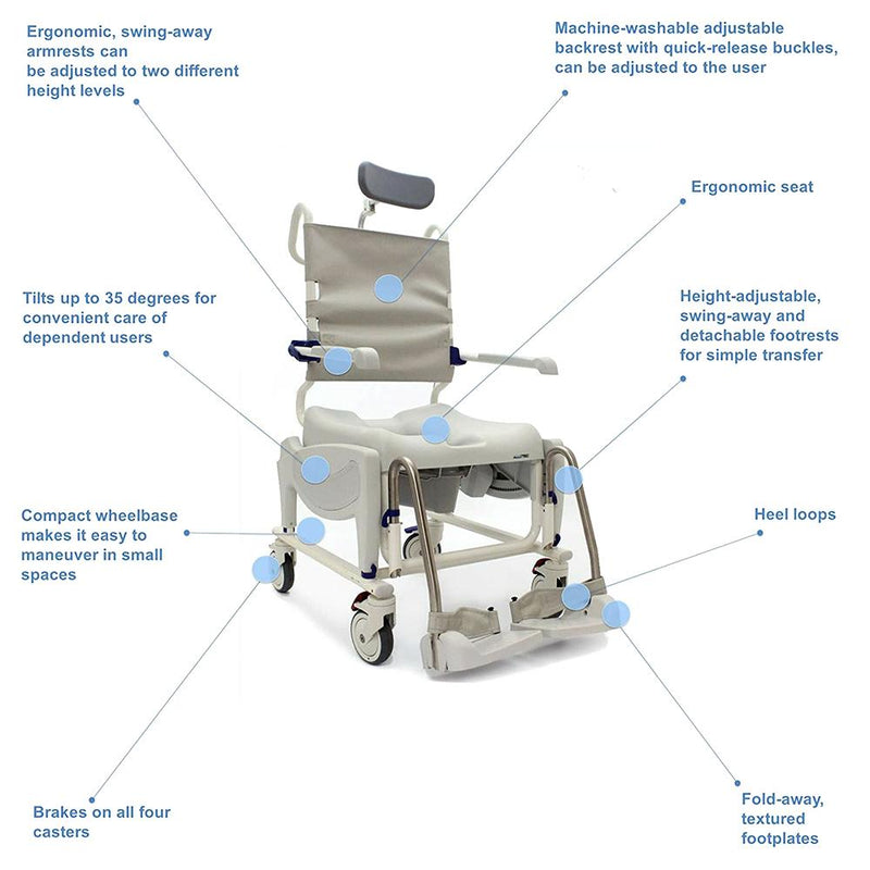 Invacare Aquatec Ocean Ergo VIP Premium Mobile Shower and Commode