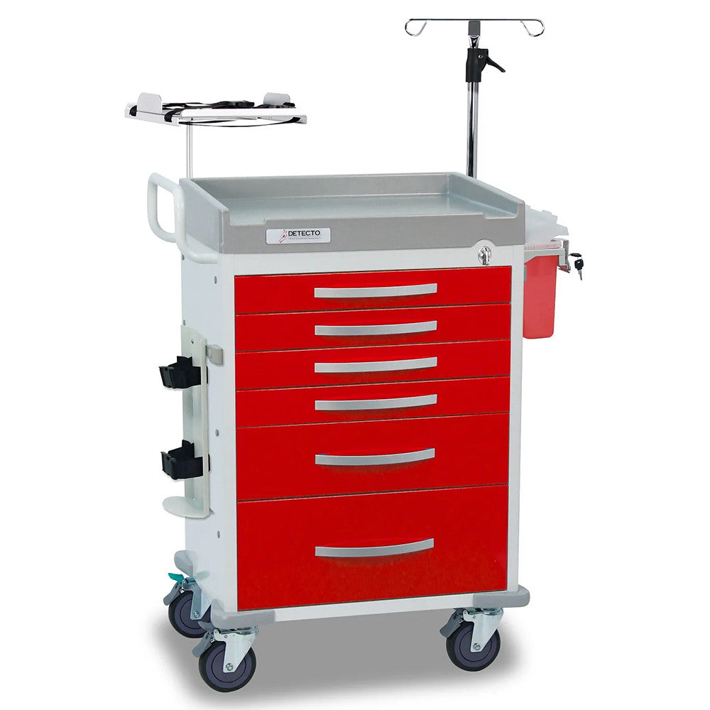 Detecto Rescue Series Loaded ER 6 Drawers Medical Cart - Red