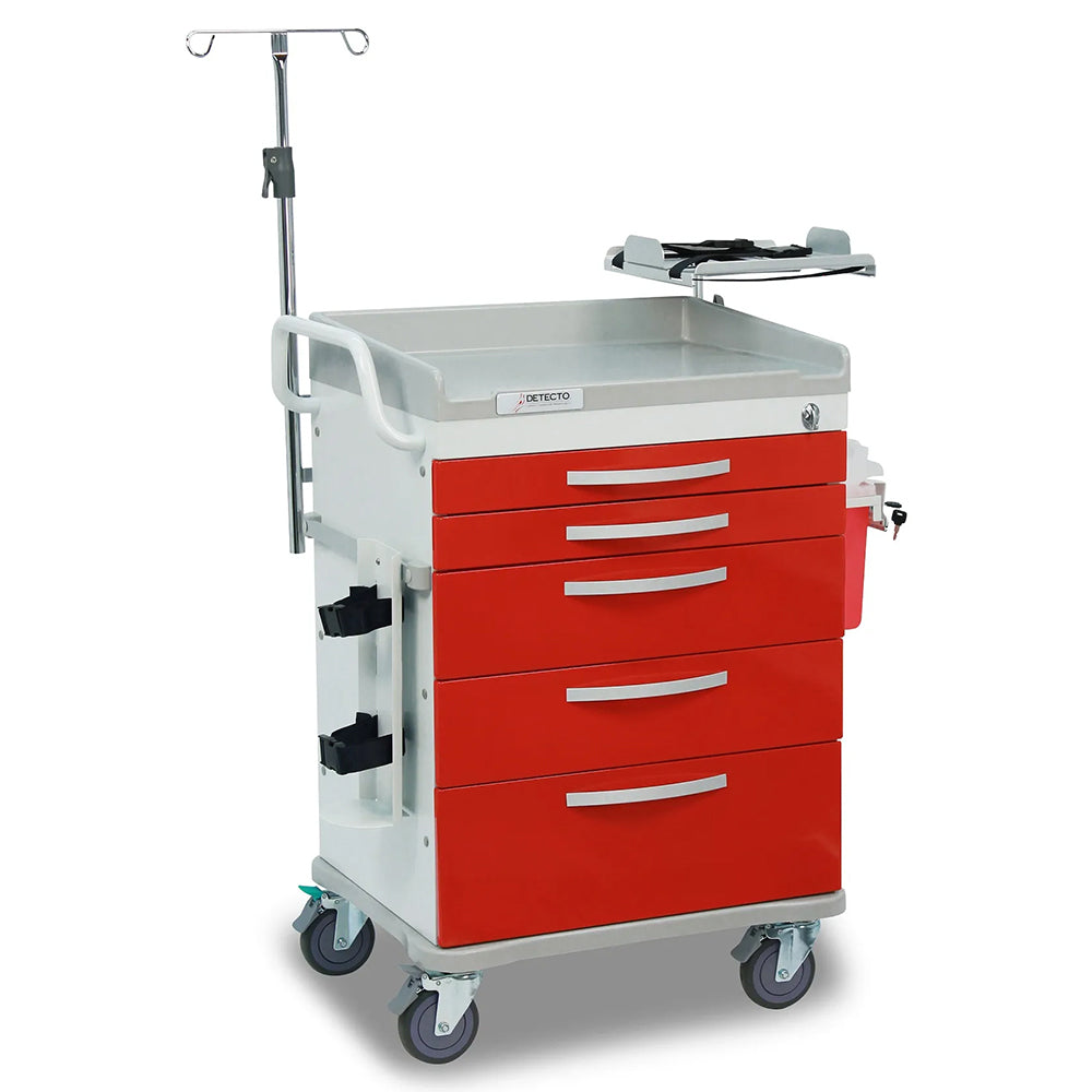 Detecto Rescue Series Loaded ER 5 Drawers Medical Cart - Red