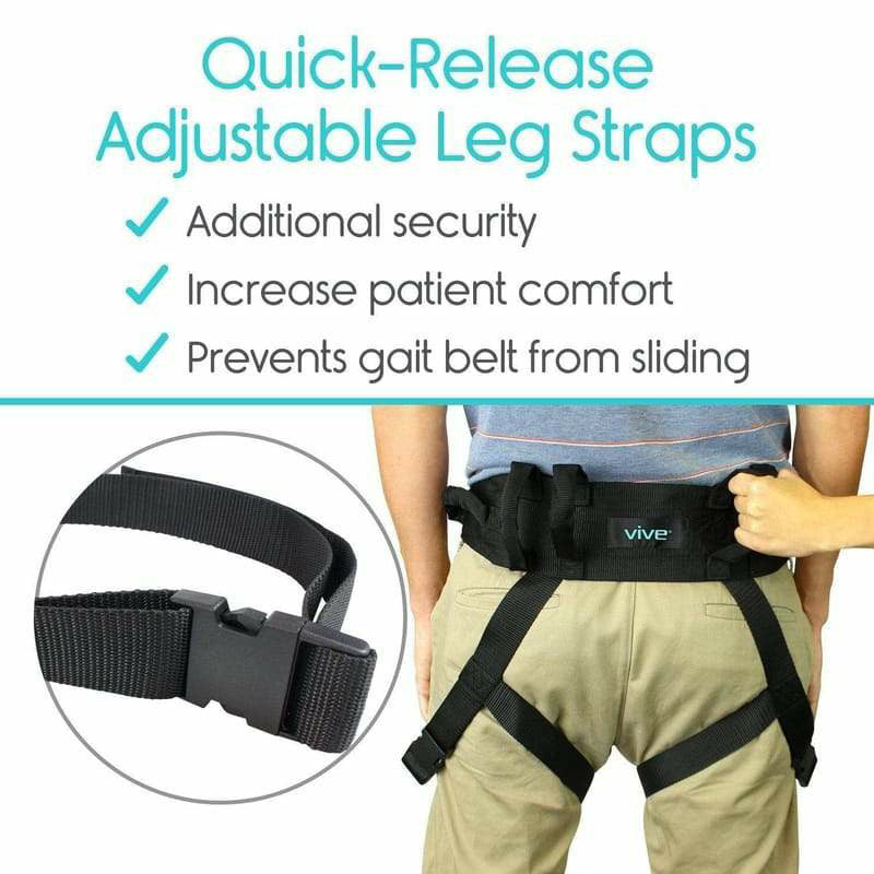 Vive Health Transfer Belt with Leg Straps - Black