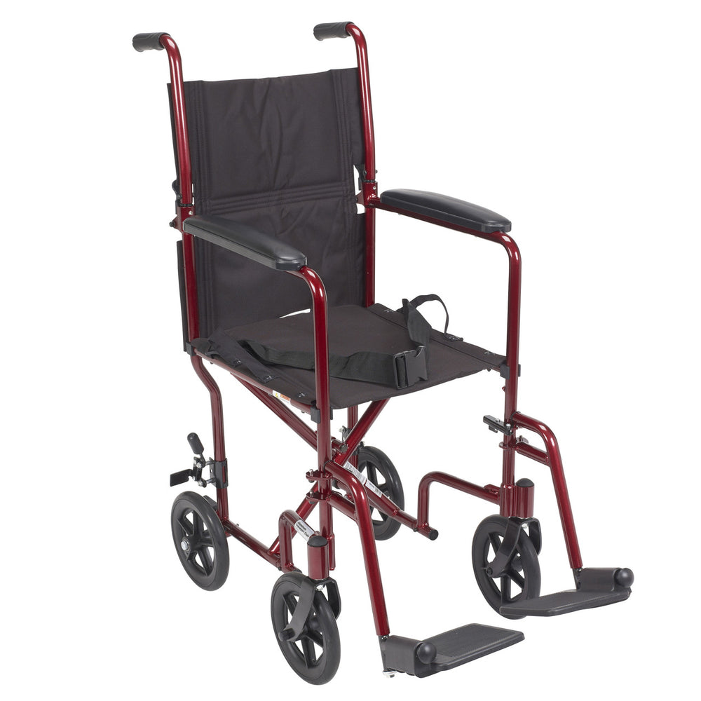 Drive Medical Lightweight Transport Wheelchair, 19" Seat, Red