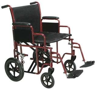 Bariatric Heavy Duty Transport Wheelchair with Swing Away Footrest, 22" Seat, Red