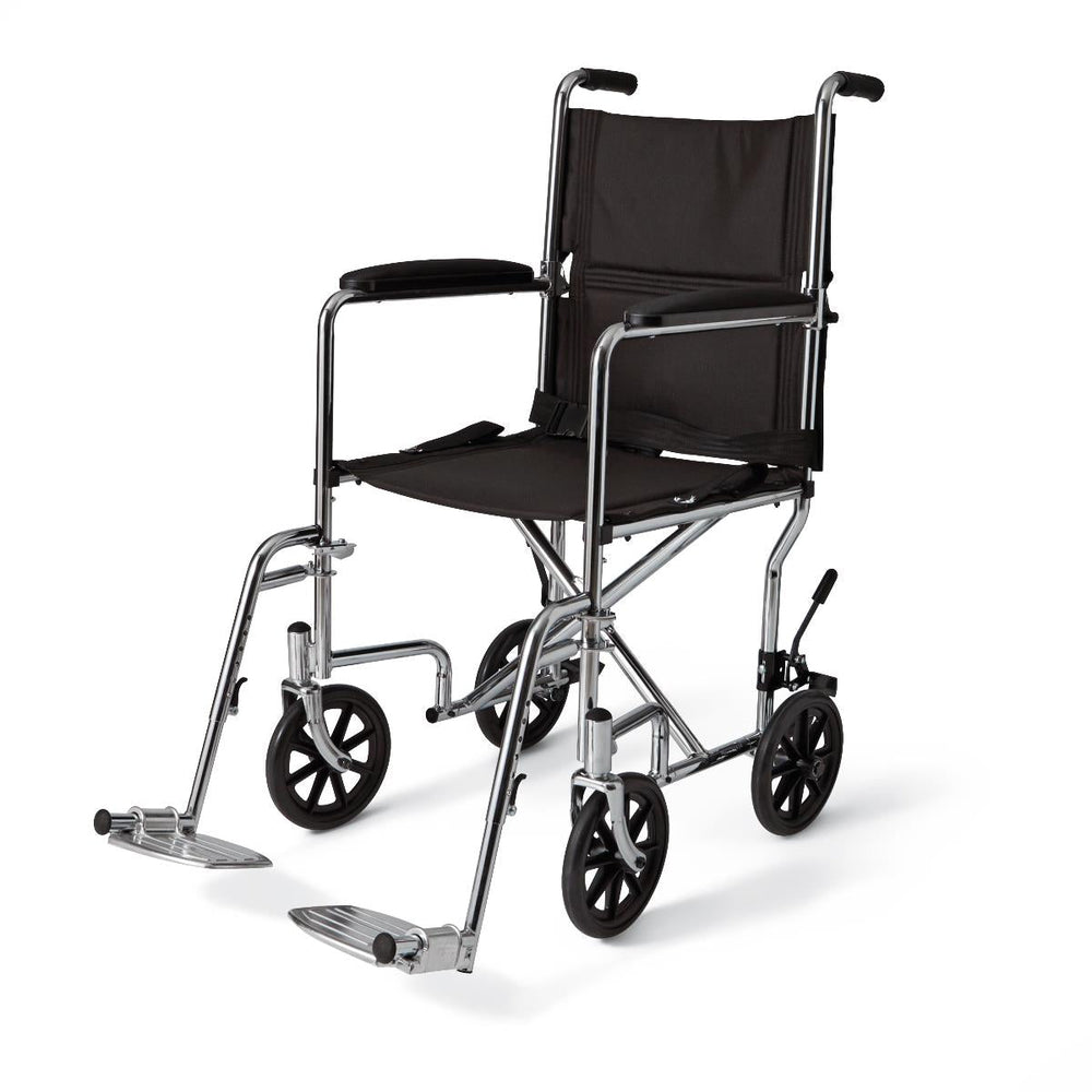Medline Basic Steel Transport Chairs with 8" Wheels, 17" Seat