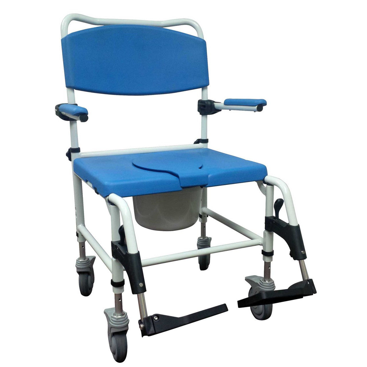 Aluminum Bariatric Rehab Shower Commode Chair with Two Rear-Locking Casters - No Insurance Medical Supplies