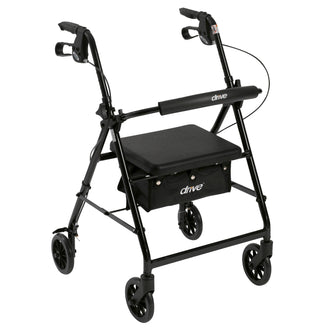 Rollator Rolling Walker with 6" Wheels, Fold Up Removable Back Support and Padded Seat, Black