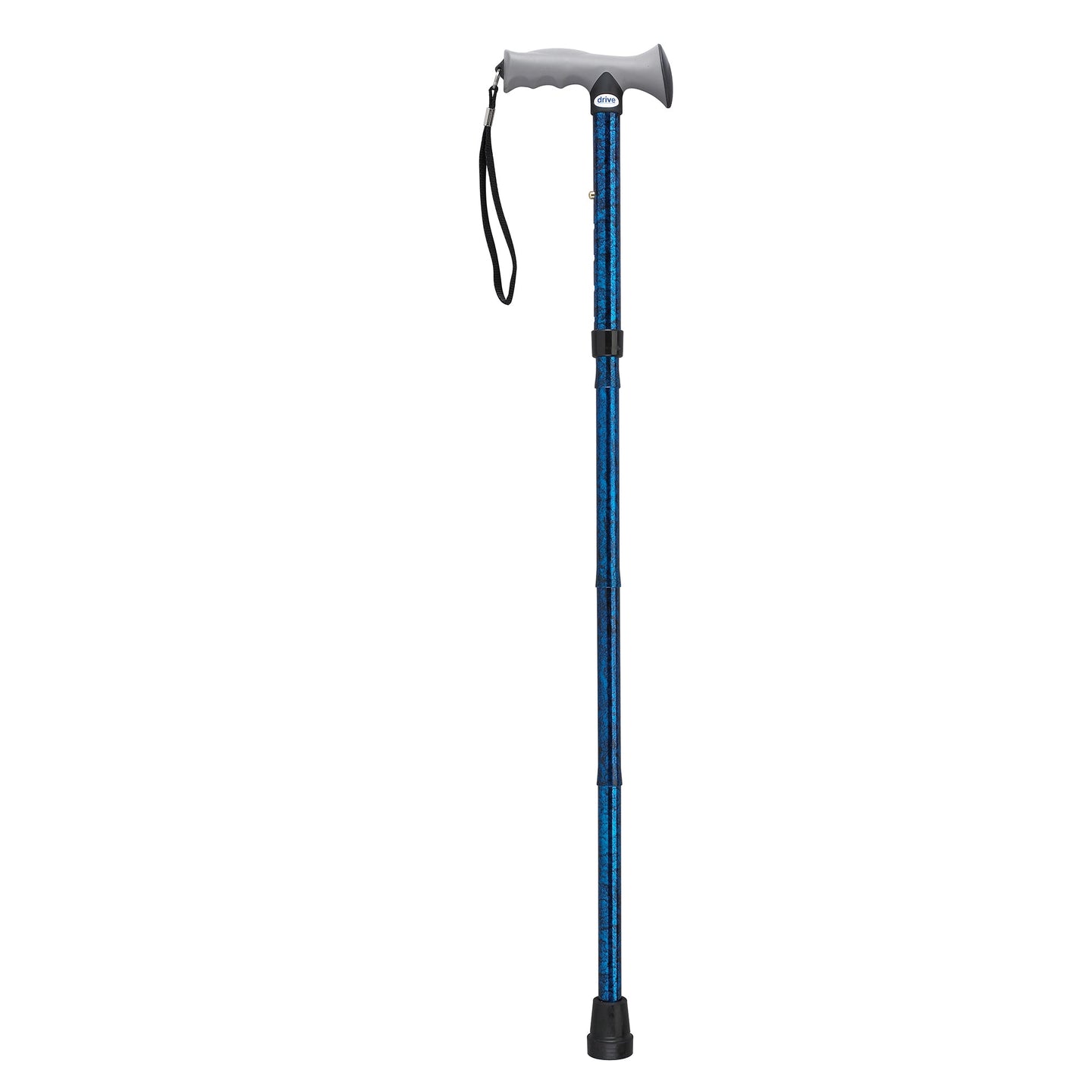 Adjustable Lightweight Folding Cane with Gel Hand Grip, Blue Crackle - No Insurance Medical Supplies