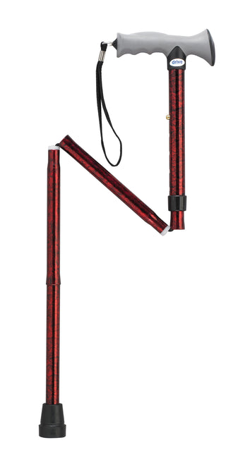 Adjustable Lightweight Folding Cane with Gel Hand Grip, Red Crackle - No Insurance Medical Supplies